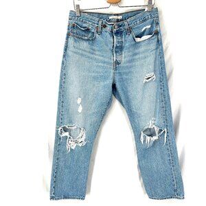 Levi's wedgie straight leg high rise waist button fly 501 jeans distressed 31